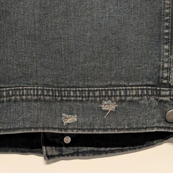 Free People Rumors Hooded Denim Jacket | M | Distressed Denim Knit Sleeves Goth - Picture 10 of 15